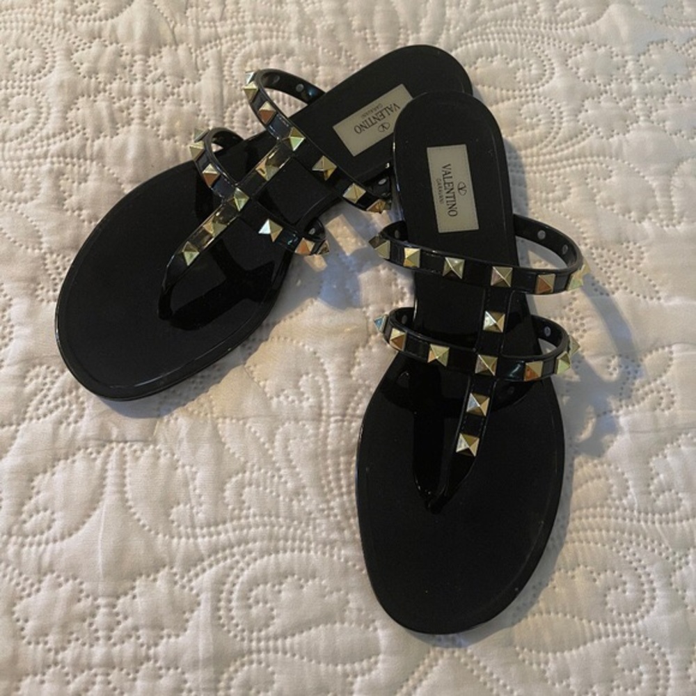 Black Valentino Rockstud Jelly Sandals